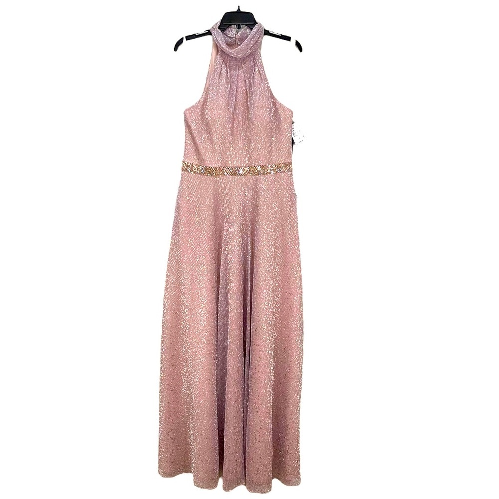 BETSY and Adam Metallic Pink and Gold Formal Prom Gown Dress *has pockets*